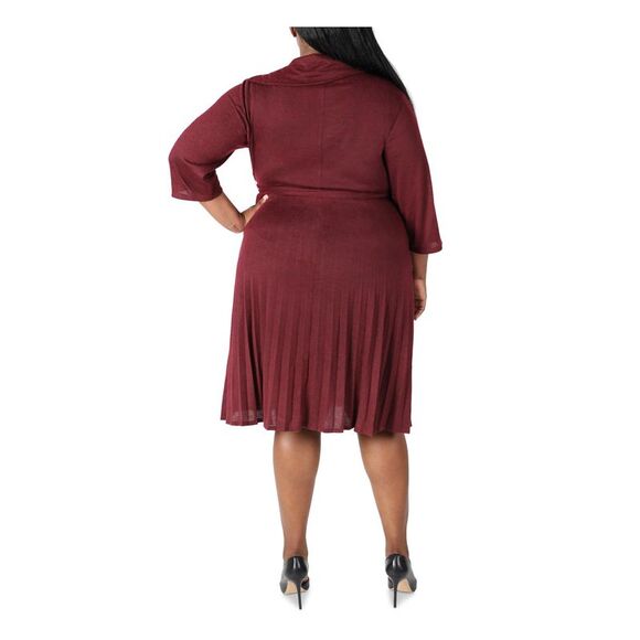 SIGNATURE BY ROBBIE BEE Womens Knit Belted Button 3/4 Sleeve Sheath Dress - Picture 2 of 4